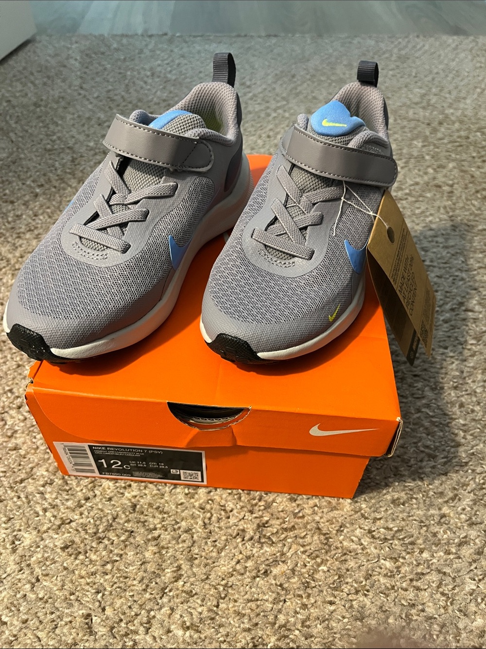 Nike Kids Gray and Blue Velcro Athletic Sneakers